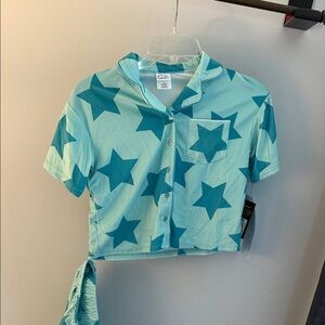 art class Aqua Cropped Pjs with Teal Star Print